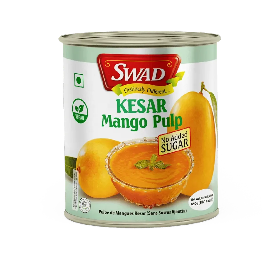 SWAD Kesar Mango Pulp (No Added Sugar) pack